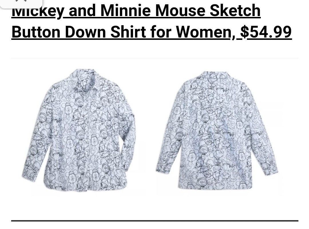 Mickey special ed Sketch Art button down gor women (Category: Shirts) located in Manila. Submitted by deshenyo (Listing ID 1389292434, Image 3). Description: Mickey Mouse Sketch Art special Collection from Disney store. Large Mickey and Minnie Sketch Art button down shirt for women. Used once for show.