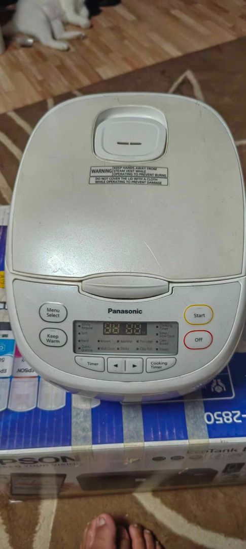 Panasonic Multi Function Rice Cooker (Category: Cookers) located in Rizal. Submitted by joan5505 (Listing ID 1389255054, Image 1). Description: Panasonic Multi Function Rice Cooker Good Condition Function White regular Soft Hard Quick/Quinoa Brown Jasmine Porridge Multi Grain Sticky Clay Pot Cake/Bread Steam Note:missing handle (no use) 220v 10cups Pick up in Taytay.