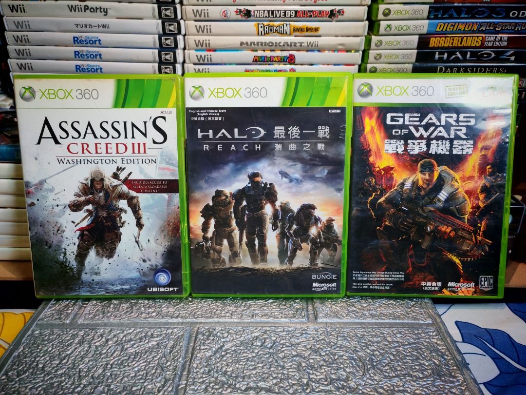 XBOX 360 GAMES (Category: Xbox) located in Santa Rosa. Submitted by tristanmunoz (Listing ID 1389230838, Image 1). Description: FOR SALE!!! PHP 500 ASSASSINS CREED 3 (NO MANUAL) HALO REACH (WITH MANUAL) GEARS OF WAR (WITH MANUAL) NTSC-J 100% Authentic Tested working condition Can do video calls Warranty: 24 hours testing warranty, will do change/return if item are proven damaged (will be void if defect is caused by accident, misuse, negligence, i