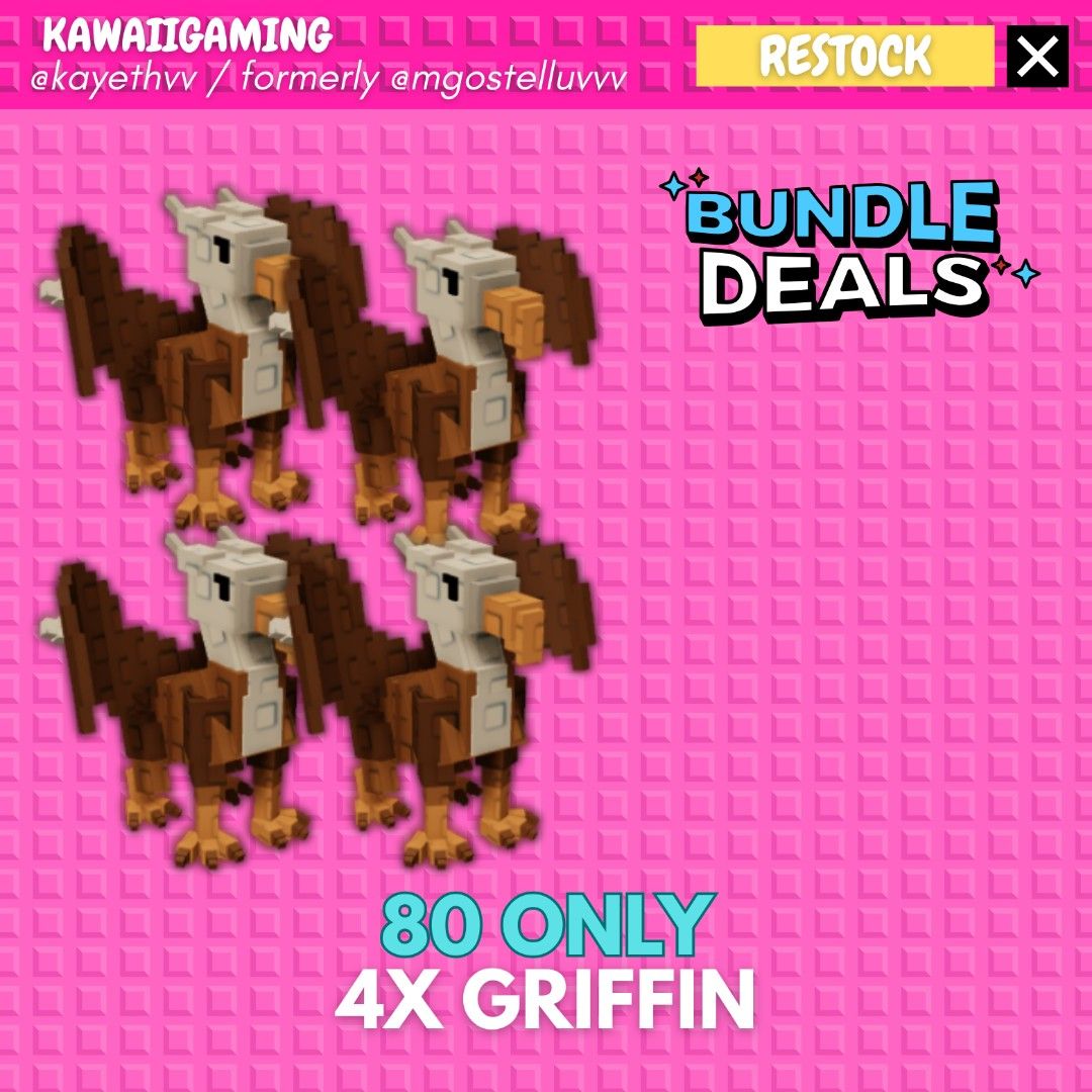 [ 4PCS BUNDLE ] GRIFFIN PET GROW A GARDEN ROBLOX (Category: In-Game Products) located in Cavite. Submitted by kawaiigaming (Listing ID 1389365924, Image 1). Description: 𐙚⋆.˚ kawaiigaming .ᐟ.ᐟ selling #growagarden pet & sheckles .ᐟ ♡ Pet ability can be seen on the 2nd photo. ♡ Always check my listings for more items. ♡ All pets available, some are pre-order and some are onhand— feel free to dm me what you need. ♡ Strictly not going first. X: mgo