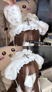 芋圓原創 冬日人氣!亞文化蕾蕾鏈條毛絨垂耳兔花邊手作發帶64214999205121110