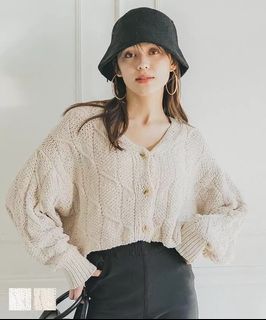 Clearance Sale $70 New Japanese COCA Beige V-Neck Knitted Pattern Short Jacket (Same as Official Website) In Stock64221546461571110