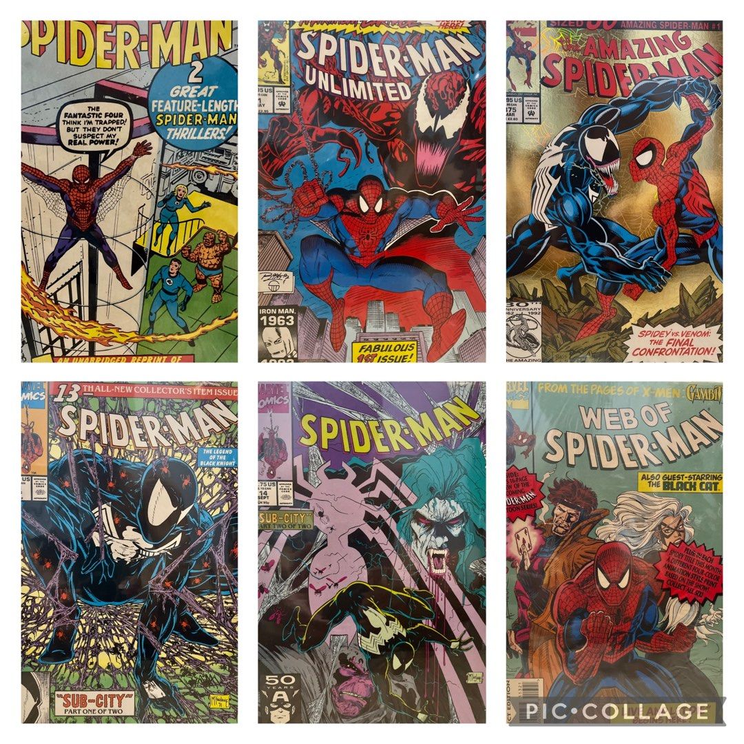 Batang 90’s Nostalgic Spiderman Comics (Category: Comics & Manga) located in Quezon City. Submitted by zazzsan (Listing ID 1389410335, Image 1). Description: 1982 #138 Marvel Tales Starring Spider-man - Sold 1993 #1 Maximum Carnage - 1.2k 1993 # 375 30th Anniversary Spidey Vs Venom - Sold 1991 #13 The Legend of the Black Night Sub-City Part 1 of 2 - Sold 1991 #14 The Legend of the Black Night Sub-City Part 2 of 2 - Sold 1994 Web of Spider-man - 6