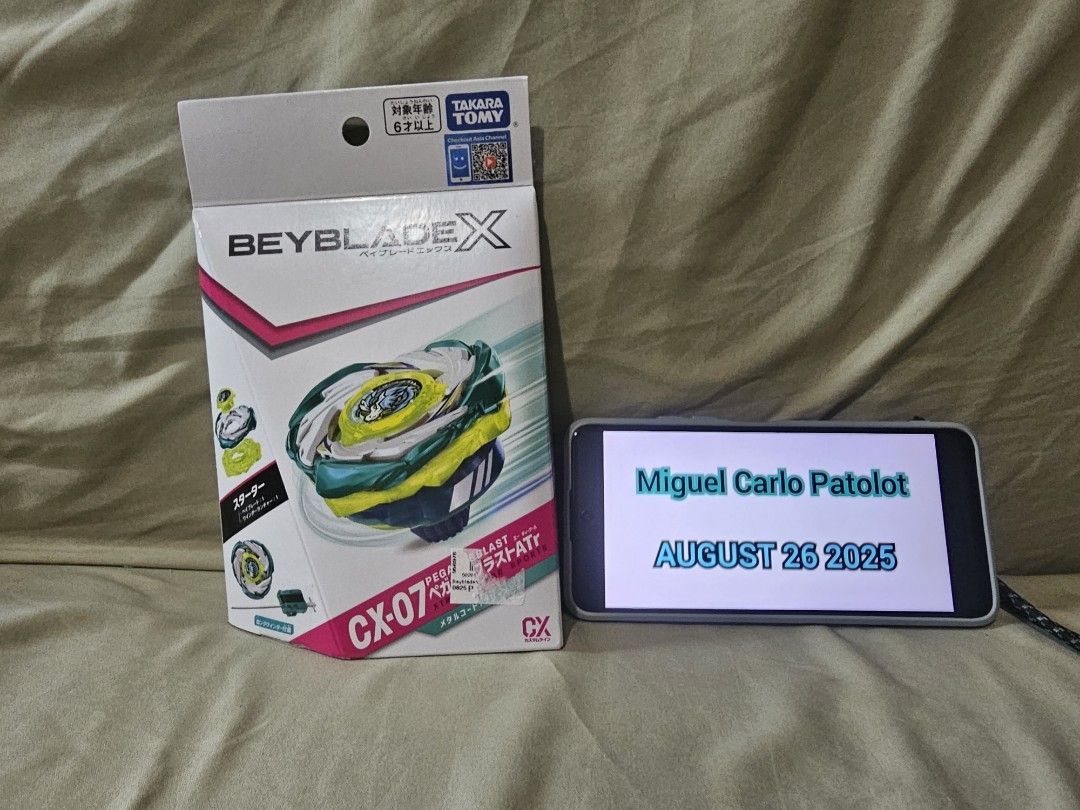 Beyblade X Tomy Takara (Category: Action & Battle Toys) located in Makati City. Submitted by maigeruelg54917 (Listing ID 1389303739, Image 1). Description: Selling everything sealed with codes ( BANKEE , JAPAN ) Cx-07 Pegasus Blast ( BANKEE w/code) - 1250 php Cx-08 Wheel Prize bey ( BANKEE w/code) - 1700 ( sold repriced ) Cx-08 Pink Shell 7-70 Wallball ( BANKEE w/code) - 1050php Dark percues (BANKEE w/code) - 650 srp Bx-34 Cobalt dragoon (Japan w