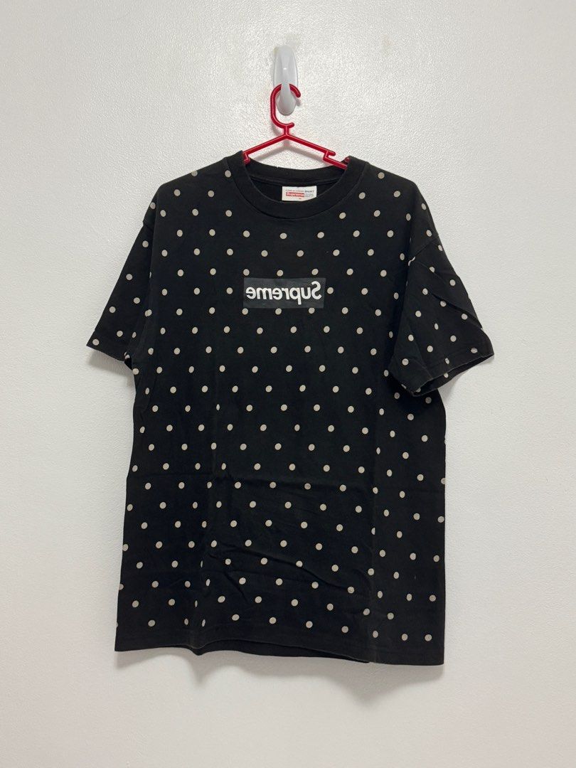 Comme des Garcons Supreme Polka Black Box Logo Tee (Category: Tshirts & Polo Shirts ) located in Pasig City. Submitted by archive.project (Listing ID 1389377105, Image 1). Description: For sale Rare CDG x Supreme Polka Dot Box Logo Tee From 2012 first ever collab with Supreme Small (20 x 27) Pre-owned from personal collection, signs of wear but no major flaws 100% authentic, vintage streetwear grail Price: ₱15,000 (slightly negotiable) Meet up (M