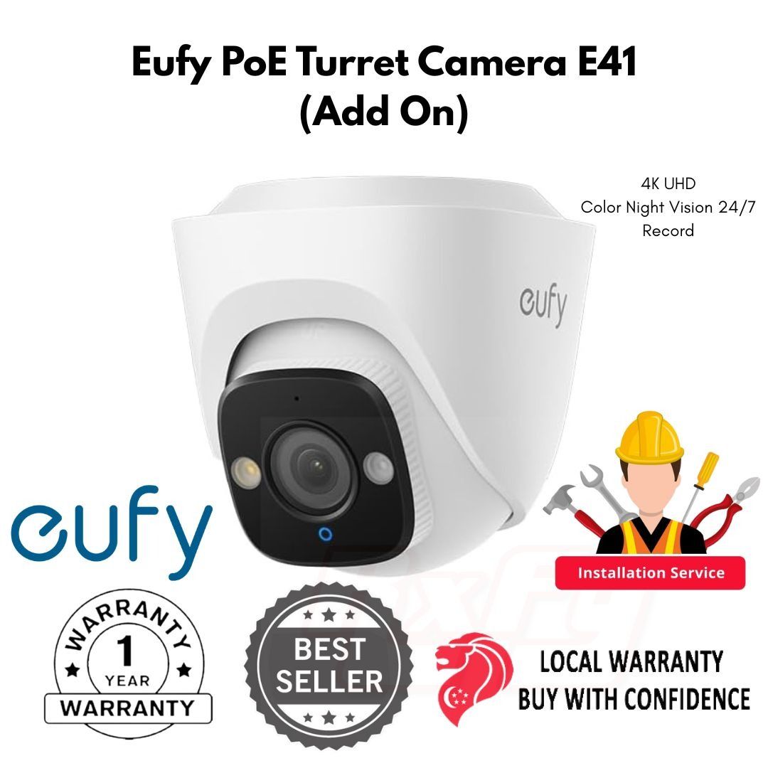 Eufy PoE Turret Camera E41, NVR Cam, 4K UHD, Color Night Vision, 24/7 ...