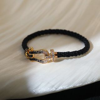 Fred金色鑲鑽黑色編織手鐲64229675981955110