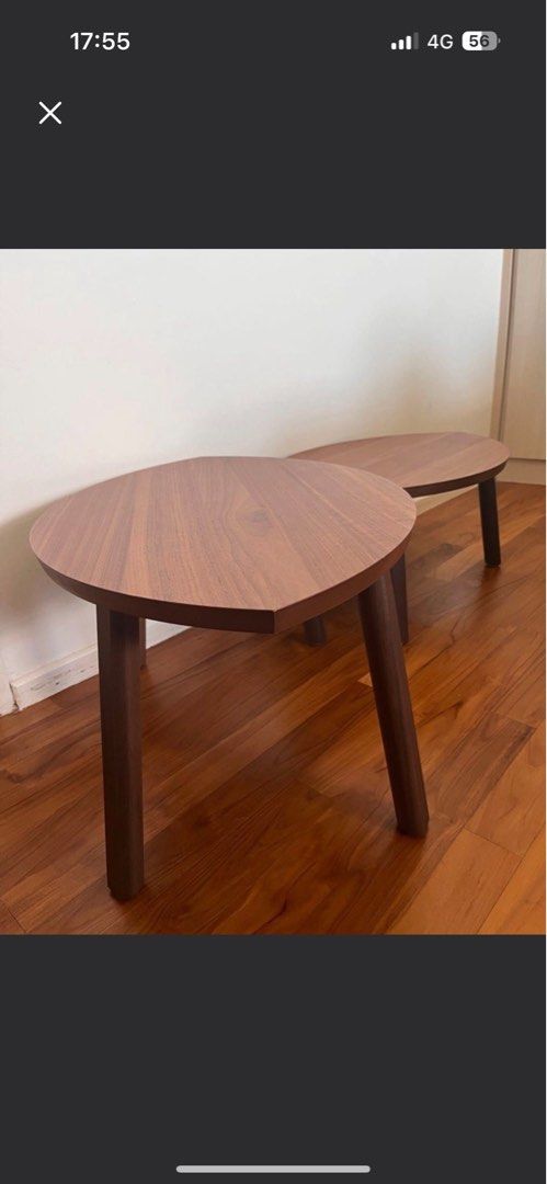 IKEA Coffee Table - Triangular Design (Category: Tables & Sets) located in Singapore. Submitted by chm19 (Listing ID 1384589004, Image 3). Description: Left with smaller one.