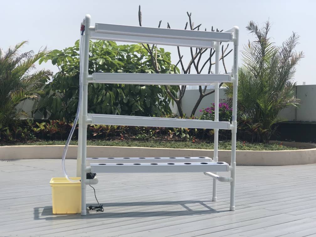 Nft type hydroponic system (Category: Pots & Planters) located in Marikina City. Submitted by lovebycris (Listing ID 1389377273, Image 1). Description: This is an NFT type hydroponic system. Parts: 64 Net pots 8 nft channel connectors, end caps, stands submersible pump Feeding line/tube Wala pong: Water tank Substrate/growing media Fertilizer Timer for water/fertilizer Rfs: planned to make a hydroponic garden as project during the pandemic, pero 