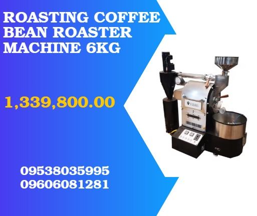Roasting Coffee Bean Roaster Machine 6kg (Category: Coffee Machines & Makers) located in Caloocan City. Submitted by francineja42756 (Listing ID 1389344033, Image 1). Description: Gas heating Electric heating Choose one Output: 6Kg/time Power: 1/4Hp*3.1Hp*1. Gas consumption: 1.2Kgs/hour Mechanical size: 1520mm*660mm*1490mm. Mechanical weight: 200Kgs. .