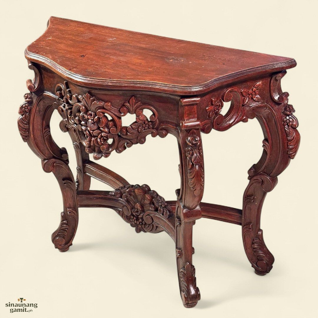 Vintage Victorian Narra Console Table with Mirror (Category: Tables & Sets) located in Manila. Submitted by sinaunang_gamit (Listing ID 1389437348, Image 2). Description: Vintage Victorian Narra Console Table with Mirror Mirror height: 43 inches Table height: 31 inches Table Length: 39 inches Table width: 16 inches 15k for the set.