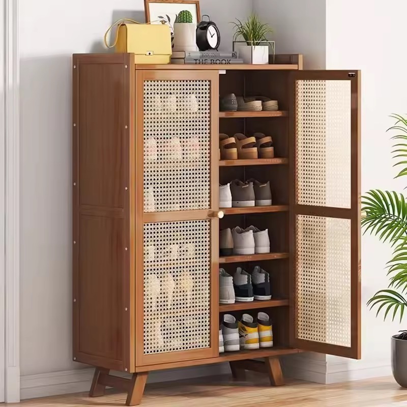 Wood Frame Shoe Cabinet | Rattan Mesh Shoe Cabinet | Ventilated Door ...