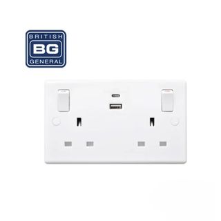 英國 BG British General Evolve 13A雙位開關插座 連Type A & C Pearlescent White 珠光白 13 Amp Double Switch with Type PCDCL22UAC45W
