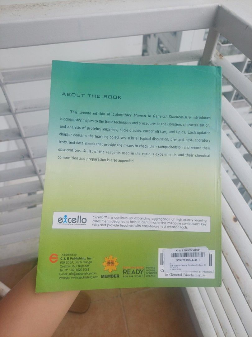 General Biochemistry Lab Manual (Category: Textbooks) located in Quezon City. Submitted by _ysxh (Listing ID 1389512453, Image 2). Description: General Biochemistry Book (Updated 2nd Edition) for Sale! Brand New, No writings on activities - may name lang sa likod ng cover, bottom left rfs: mali ng bili 😔 mop: cash, gcash, maya, bank transfer (bdo/bpi) mod: can do meet up (ust & tua) or courier (shouldered by buyer).