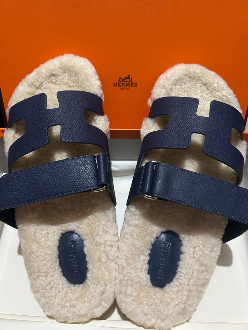 (NO BOX) Hermes Chypre Sandals - Epsom with Woolskin (Size 40) (Category: Sneakers & Footwear) located in Manila. Submitted by rl_lux (Listing ID 1389643551, Image 1). Description: Hermes Chypre Sandals Epsom with Woolskin Size 40 - CAN FIT UP TO SIZE 41 Inclusions: None.