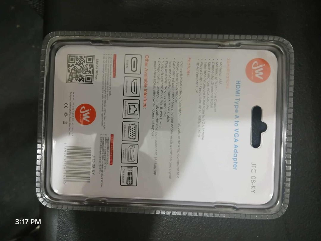 Jw concept - HDMI Type A to VGA Adapter (Category: Chargers & Cables) located in Caloocan City. Submitted by sellaton3000 (Listing ID 1389572175, Image 2). Description: Easily connect your HDMI-enabled devices to VGA displays with this JW Concept HDMI Type A to VGA Adapter. Ideal for projectors, monitors, and older displays, this compact plug-and-play adapter delivers smooth video transmission without the need for additional drivers or power sour