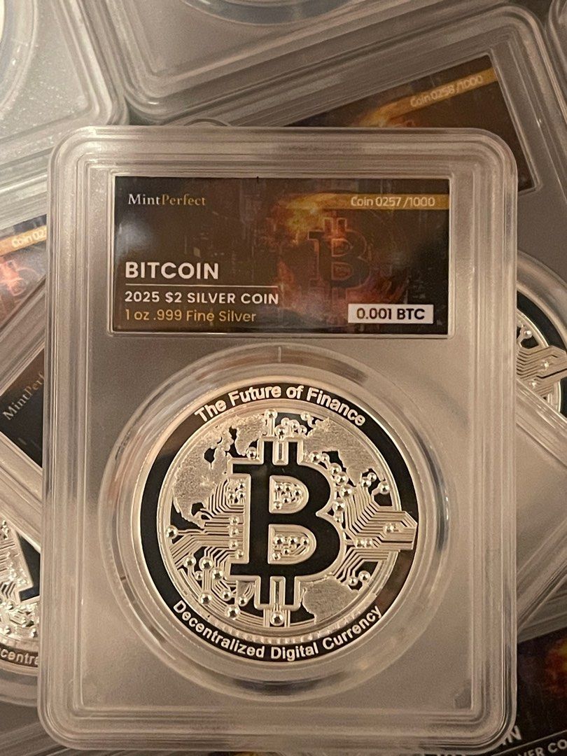 Bitcoin 可兌現0.001 BTC 精鑄1oz NZD$2 銀幣（比特幣）現貨, 興趣及遊戲, 收藏品及紀念品, 錢幣- Carousell