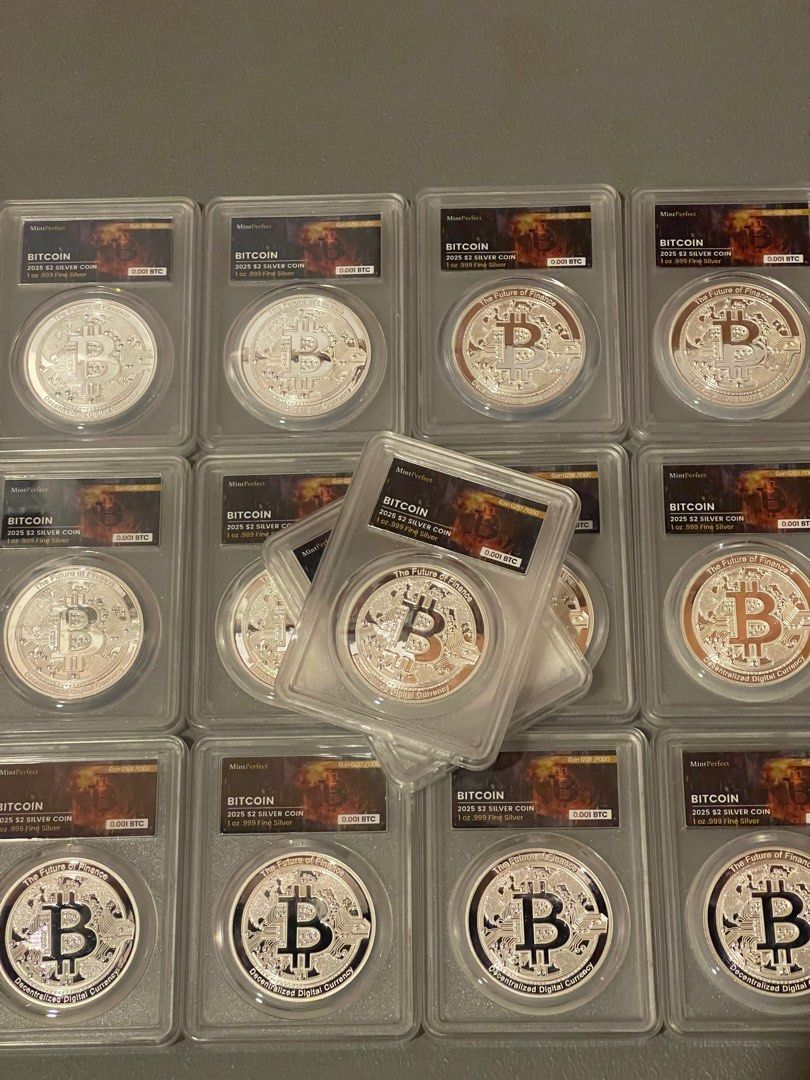 Bitcoin 可兌現0.001 BTC 精鑄1oz NZD$2 銀幣（比特幣）現貨, 興趣及遊戲, 收藏品及紀念品, 錢幣- Carousell