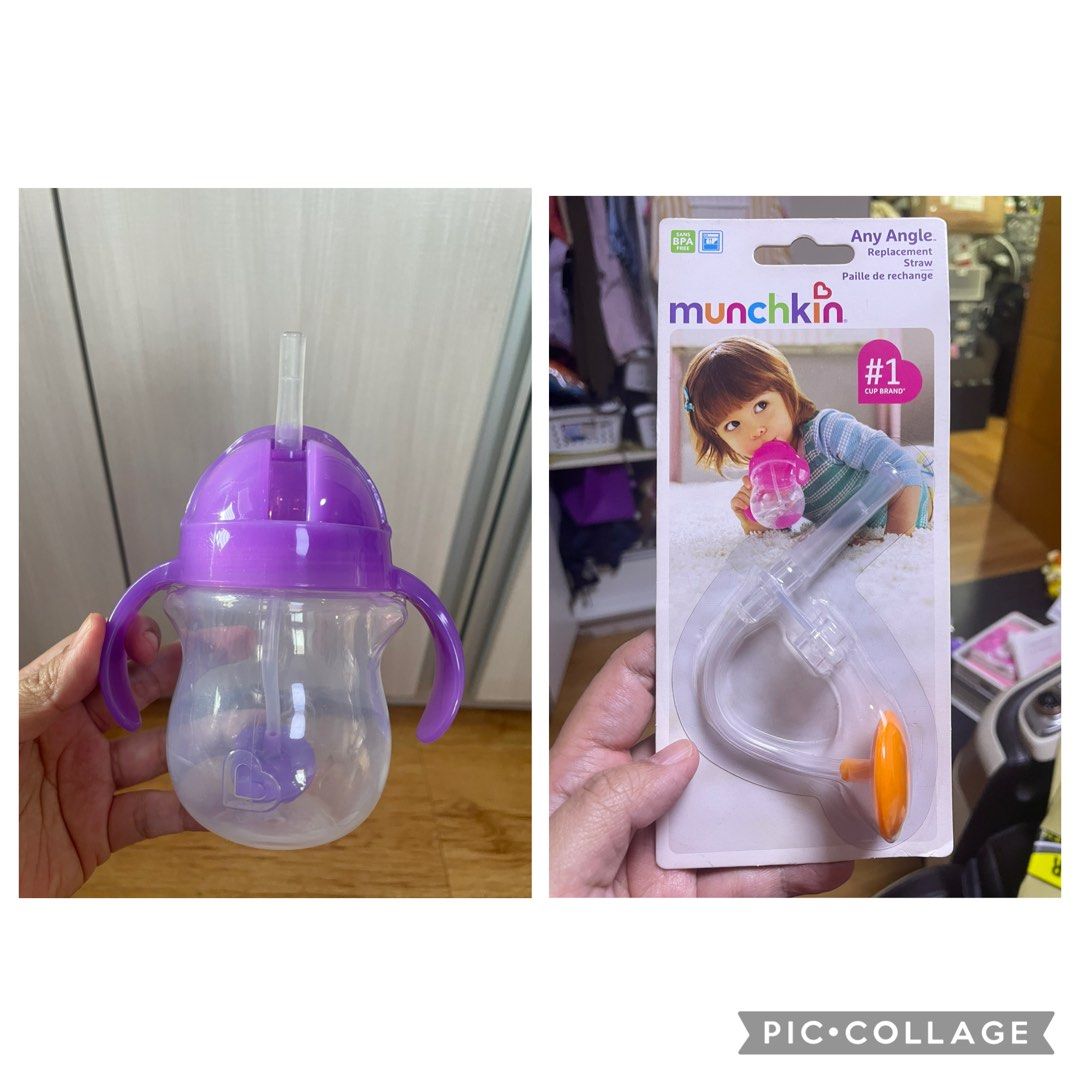 Munchkin Any Angle Straw Bottle (Category: Breastfeeding & Bottle Feeding) located in Quezon City. Submitted by maxinemnl (Listing ID 1389521701, Image 1). Description: Never used straw bottle for toddlers comes with replacement straw.