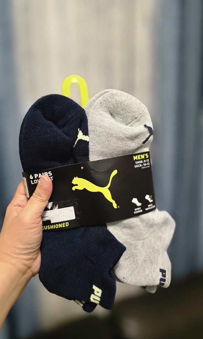 Puma Low cut socks (Category: Socks) located in Quezon City. Submitted by momof3_11 (Listing ID 1389637124, Image 1). Description: Puma Low cut socks 6 pairs sport cushion mesh ventilation Mens shoe: 8-12/ sock: 10-13.