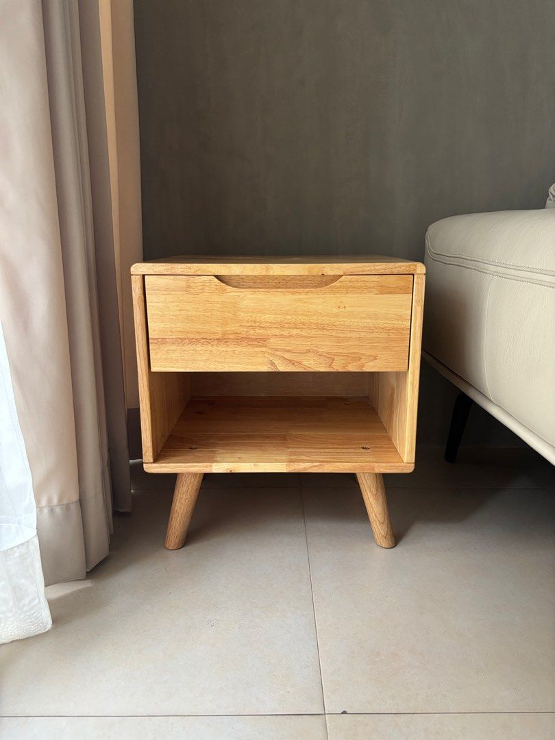 Side Table (Category: Tables & Sets) located in Quezon City. Submitted by marlo19 (Listing ID 1389549774, Image 2). Description: Bedside table 40cm x 43cm, height 50cm Material: rubberwood Very lightly used.