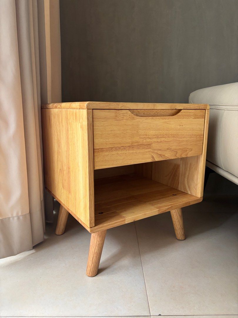 Side Table (Category: Tables & Sets) located in Quezon City. Submitted by marlo19 (Listing ID 1389549774, Image 3). Description: Bedside table 40cm x 43cm, height 50cm Material: rubberwood Very lightly used.