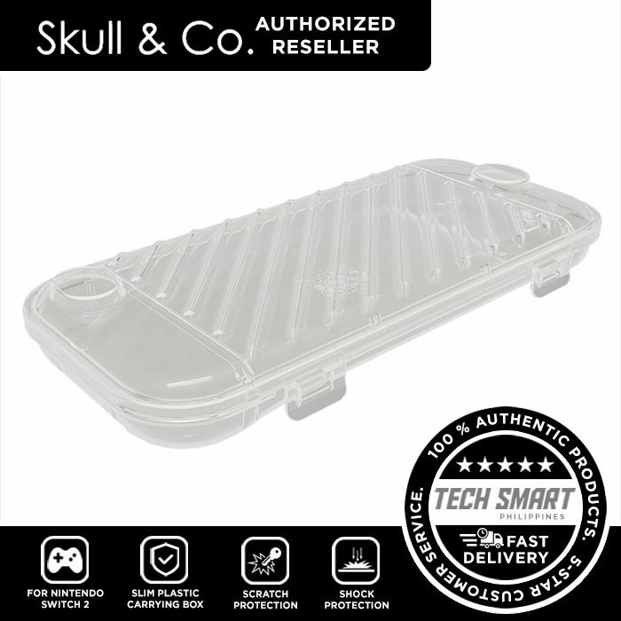 Skull & Co. Simple Case Slim Plastic Carrying Box for Nintendo Switch 2 (Category: Cases & Covers) located in Las Pinas. Submitted by techsmartph (Listing ID 1389499304, Image 1). Description: Available in: * Clear * Smoky Black * Durable PP hard shell shields your Switch 2 from drops, scratches, and impacts. * Slim & Lightweight – Ultra-portable design adds zero bulk, so you can take it anywhere effortlessly. * Thumbstick Cap-Friendly – No need 