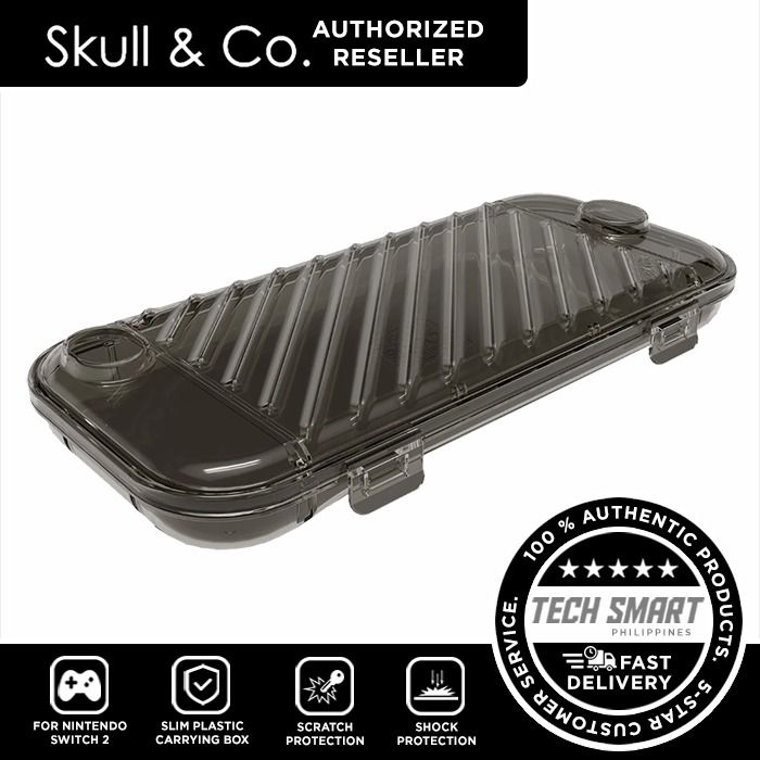 Skull & Co. Simple Case Slim Plastic Carrying Box for Nintendo Switch 2 (Category: Cases & Covers) located in Las Pinas. Submitted by techsmartph (Listing ID 1389499304, Image 2). Description: Available in: * Clear * Smoky Black * Durable PP hard shell shields your Switch 2 from drops, scratches, and impacts. * Slim & Lightweight – Ultra-portable design adds zero bulk, so you can take it anywhere effortlessly. * Thumbstick Cap-Friendly – No need 