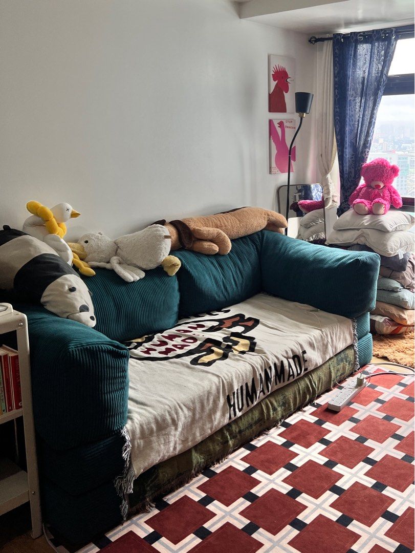 Teddy Sofa XL 200x100 (Category: Sofas) located in Quezon City. Submitted by chuchirarup (Listing ID 1389565908, Image 1). Description: Only 3 months old, and seldomly used as a bed. When nilatag, it’s the size of a Super King bed. Each foam is 200x100 cm Uratex is used and the big arms are also uratex micro foam i think? not sure but it is fluffy but firm. Loved it as a sandalan. The fabric is Premium Corduroy This is custom made so I got it for