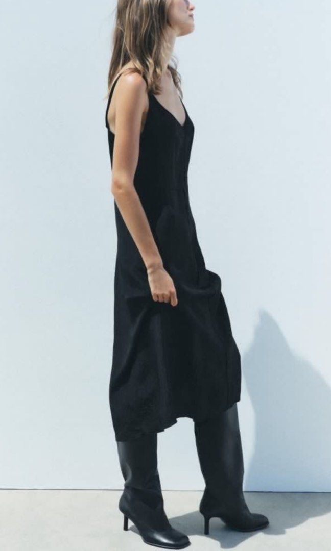 Zara Satin Effect Slip Dress Black NWT Zara Satin Effect Slip Midi