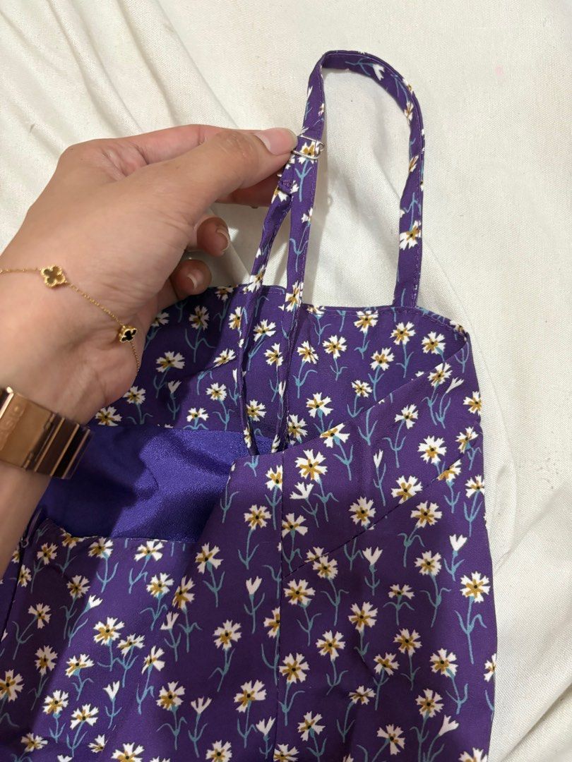 FLORAL PURPLE DRESS (Category: Dresses) located in Manila. Submitted by Raceeri (Listing ID 1384558410, Image 3). Description: Adjustable strap Small frame MOP: GCASH / SECURITY BANK MOD: LALAMOVE SF: SHOULDERED BY BUYER NO RETURN / NO REFUND.
