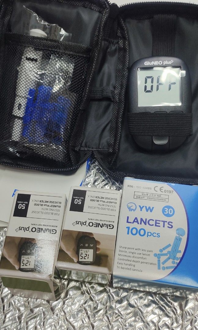 GLUNEO PLUS BLOOD GLUCOSE TEST KIT (Category: Health Monitors & Weighing Scales) located in Pulilan. Submitted by cbssurplus (Listing ID 1384521909, Image 3). Description: GLUNEO PLUS BLOOD GLUCOSE TEST KIT. ORIGINAL FROM KOREA COMPLETE SET WITH CASE COMES WITH 100 PCS TEST STRIPS WITH MORE FREEBIES.