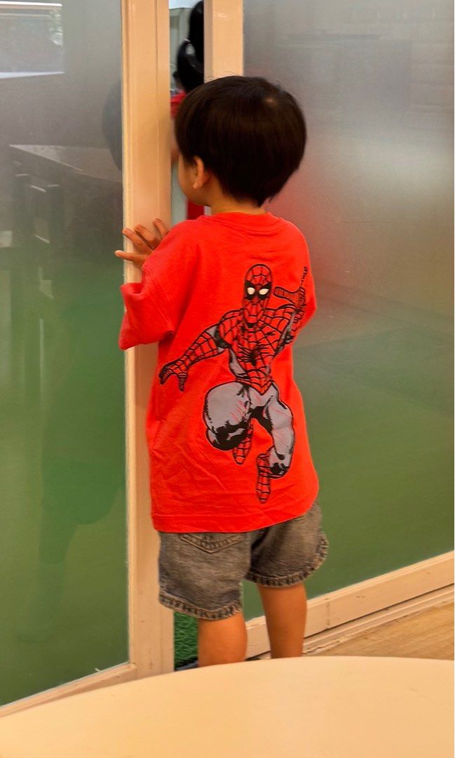 H&M Marvel Spiderman Shirt (Category: Babies & Kids Fashion) located in Makati City. Submitted by declutterwitq (Listing ID 1384626262, Image 1). Description: Worn once for v-day Can pass as brand new.