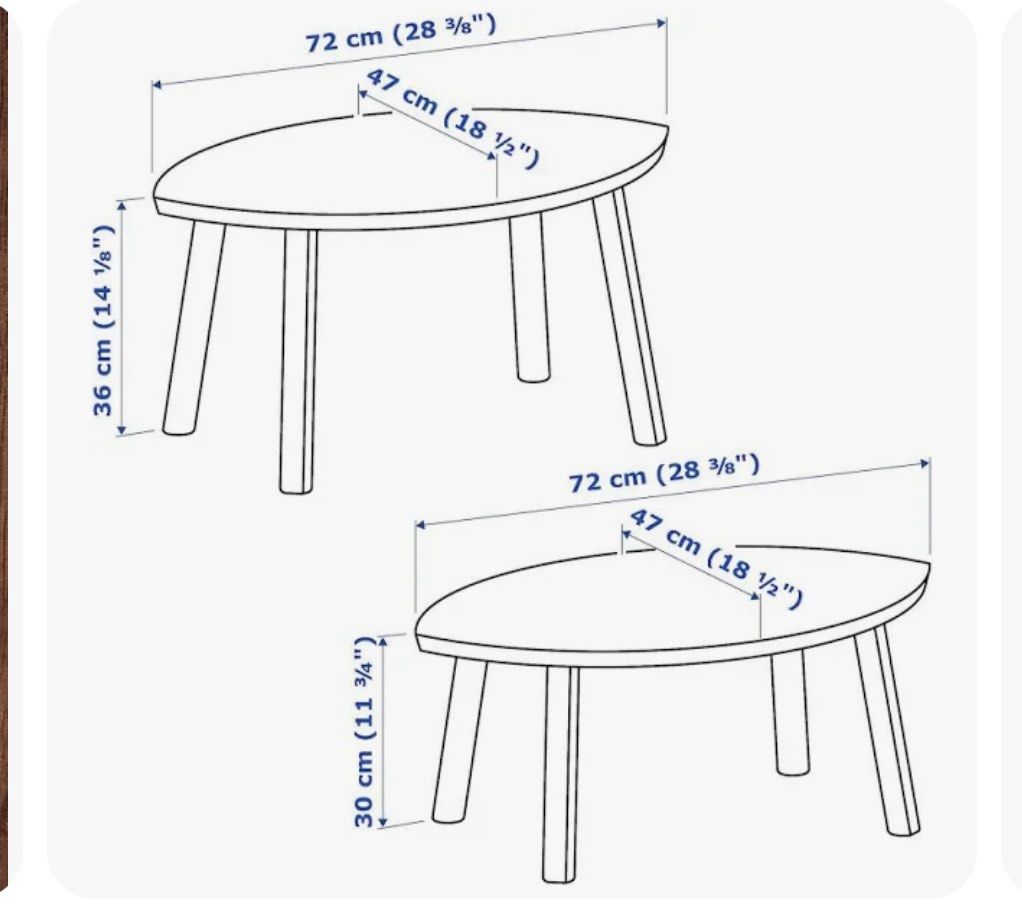 IKEA Coffee Table - Triangular Design (Category: Tables & Sets) located in Singapore. Submitted by chm19 (Listing ID 1384589004, Image 2). Description: Left with smaller one.