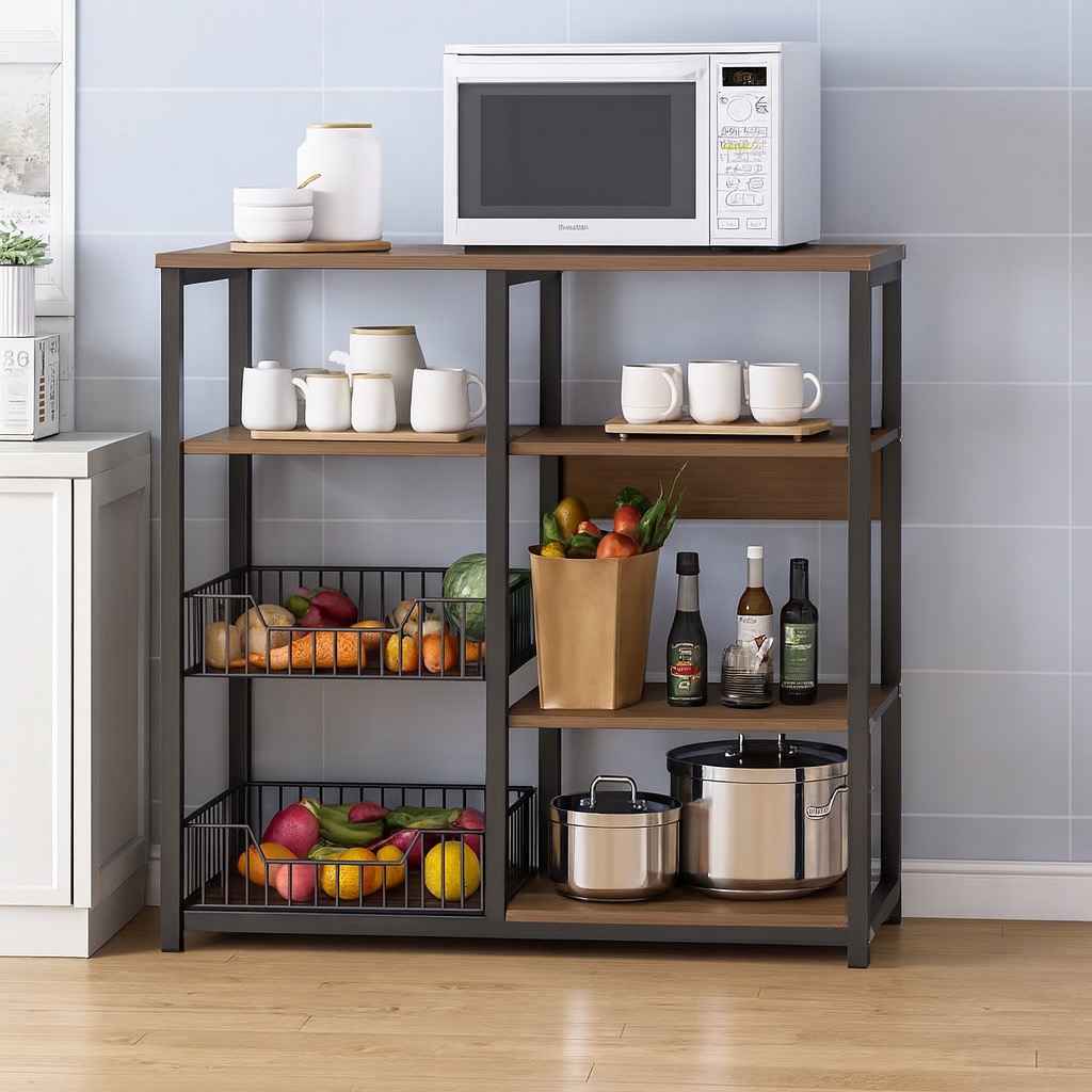 Kitchen Microwave Shelf Rack | Wooden Storage Shelf Rack | Metal Frame ...