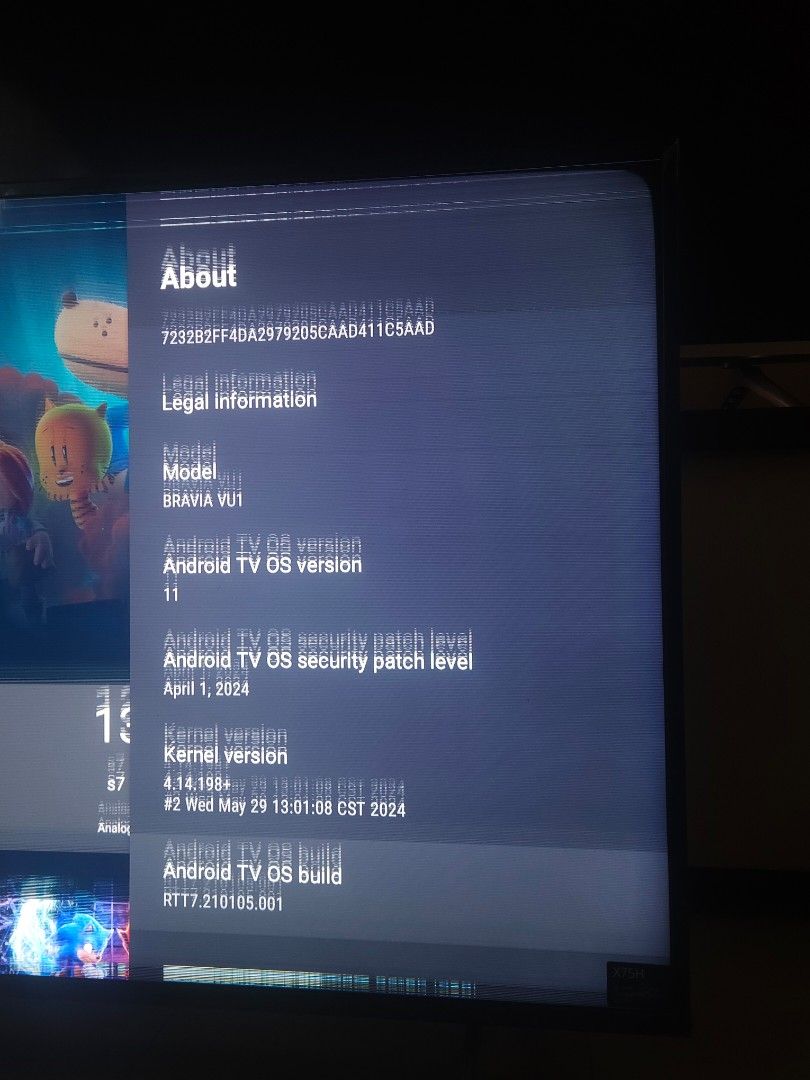 Sony Bravia 55" Android Smart TV (Category: TV) located in Muntinlupa City. Submitted by shanikoy (Listing ID 1384473062, Image 3). Description: Condition: • Defect: Screen has LED/display issues (see photos) • Working Components: All ports, built-in speakers, and functions are still working • Includes: Original Sony remote control Specifications: • Display Size: 55 inches (4K Ultra HD) • Operating System: Android TV (Version 11) • Build: RTT7.21