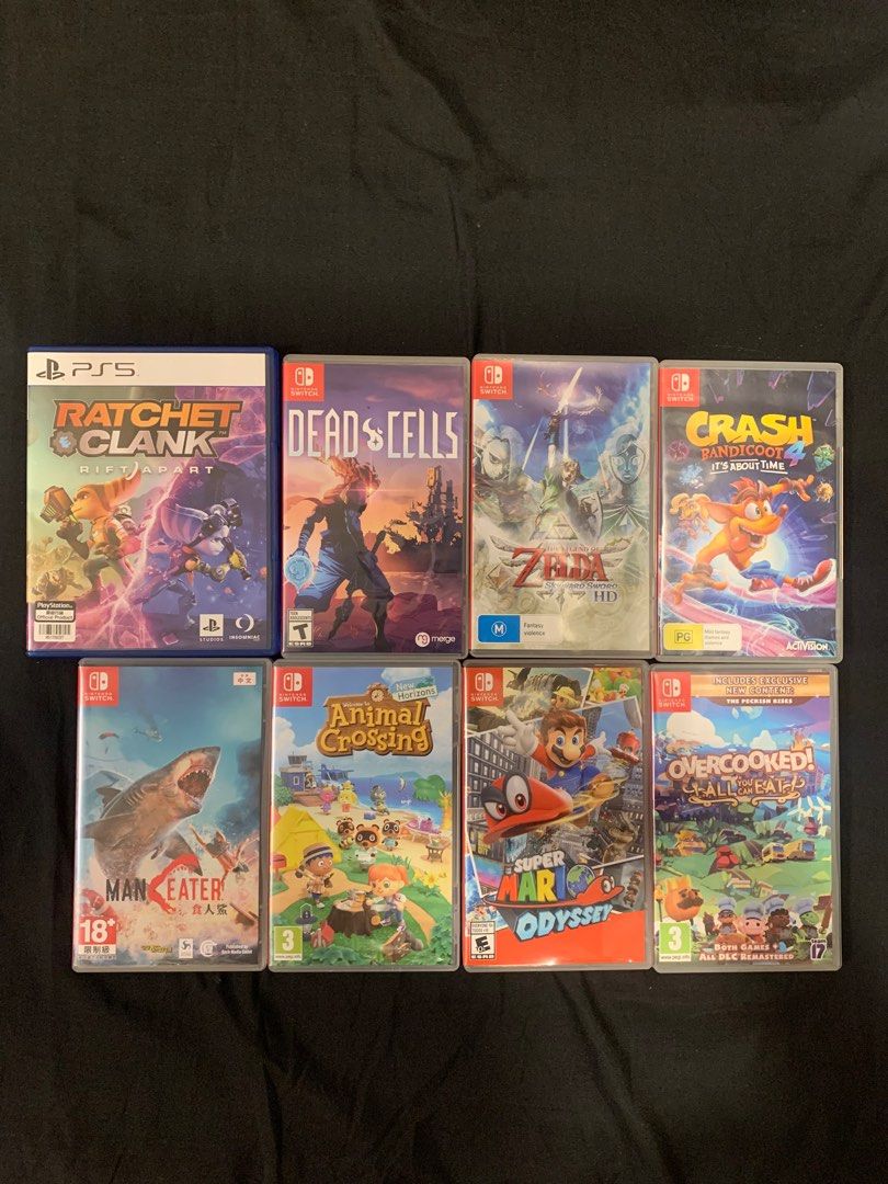 Switch & PS5 Games (Category: Nintendo) located in Marikina City. Submitted by ynaaast (Listing ID 1384555830, Image 1). Description: Ratchet and Clank: Rift Apart - Php 3,000 Dead Cells - Php 500 The Legend of Zelda: Skyward Sword - 1,500 Crash Bandicoot: It’s About Time - Php 1,000 Maneater - Php 1,000 Animal Crossing New Horizon - Php 2,000 Super Mario Odyssey - Php 1,800 Overcooked: All You Can Eat - SOLD.