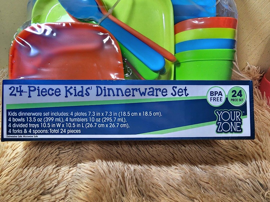 YZ 24pc Kids' Dinnerware set (Category: Weaning & Toddler Feeding) located in Antipolo. Submitted by eleinjoycesolis (Listing ID 1384628754, Image 3). Description: Buy 2 sets for Php 650 only.