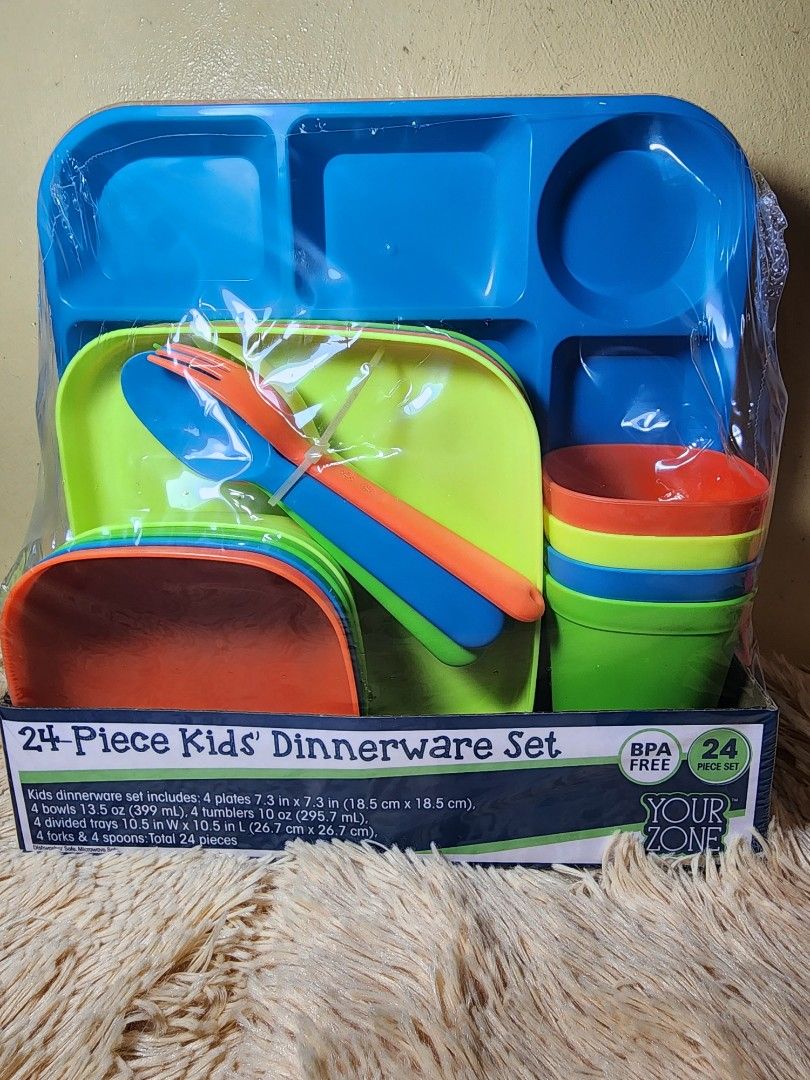 YZ 24pc Kids' Dinnerware set (Category: Weaning & Toddler Feeding) located in Antipolo. Submitted by eleinjoycesolis (Listing ID 1384628754, Image 2). Description: Buy 2 sets for Php 650 only.