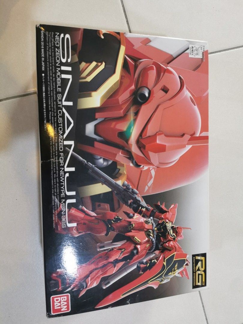 Bandai RG 1/144 Sinanju Gundam Model Kit (Category: Gundam Model Kits) located in Singapore. Submitted by qq7776 (Listing ID 1389737673, Image 1). Description: - Brand new, unopened Bandai Real Grade 1/144 Sazabi model kit. - Box is in good condition with a bit of dented at corner - Perfect for Gundam enthusiasts and model kit builders. - Ready to assemble and customize. - Includes all original parts and instructions..