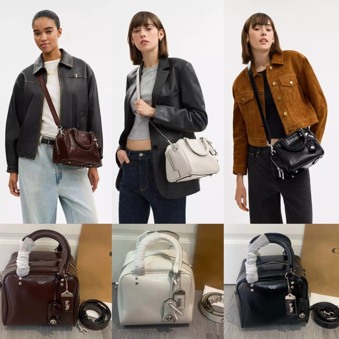 Coach Rogue 20 Satchel Bag (Category: Cross-body Bags) located in Manila. Submitted by stacey_lopez922 (Listing ID 1389698955, Image 1). Description: Coach Rogue 20 Satchel Bag (with dustbag and paperbag) - 8" L x 7" H x 7" W - Glazed leather - Zip closure, fabric lining - Attachable crossbody strap - Inside zip pocket - Outside zip pocket - Approx. 4" handle drop - Approx. 21.5" crossbody strap drop - Four protective feet at base.
