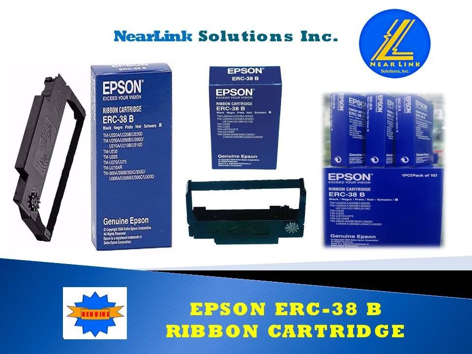 EPSON RIBBON CARTRIDGE ERC-38 B (Category: Printers, Scanners & Copiers) located in Quezon City. Submitted by nearlink2013 (Listing ID 1389700941, Image 1). Description: FOR SALE! Epson Ribbon Cartridge ERC-38B Original Details about Box of 10 Genuine Epson ERC-38B Black Printer Ribbon Cartridges Product Information The Black Ribbon (10343812628) for Epson printer has a very long life and excellent character definition. It has a ribbon which is s
