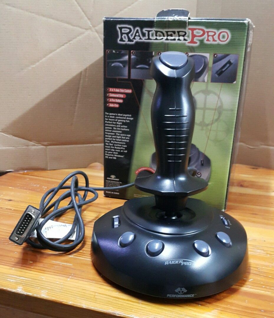 Raider Pro Analog Joystick (for PC) (Category: Controllers) located in Antipolo. Submitted by rlt1870 (Listing ID 1389775948, Image 1). Description: still looks very nice after all these years. well kept. i got this in sta. lucia mall a long time ago cus it looks cool, but barely used it. i realize i was not a flight simulator kind of a guy. im more of a resident evil or tomb raider. so i got a microsoft sidewinder game pad after. Antipolo Rizal.