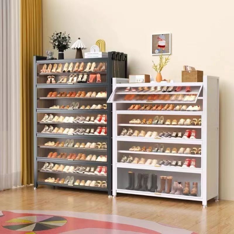 Steel shoe rack, creamy style, entrance door slippers storage rack ...