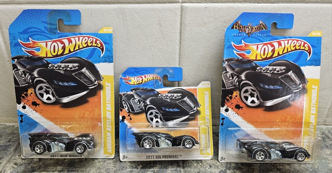 BATMAN ARKHAM ASYLUM BATMOBILE - 2011 Hot Wheels New Models Series (Category: Vehicle & Diecast Models) located in Quezon City. Submitted by charliebrown_olx (Listing ID 1389898214, Image 1). Description: Classification: New, Factory Sealed Condition: Mint on Near Mint Cards Price: Long Card/P130.00 Each, Short Card/P170.00 TERMS & CONDITIONS: 1. C.O.D. Can meet buyers at - Del Monte Ave, Q.C. 2. Shipping c/o Buyer. 3. Prices are Final. 4. Respec