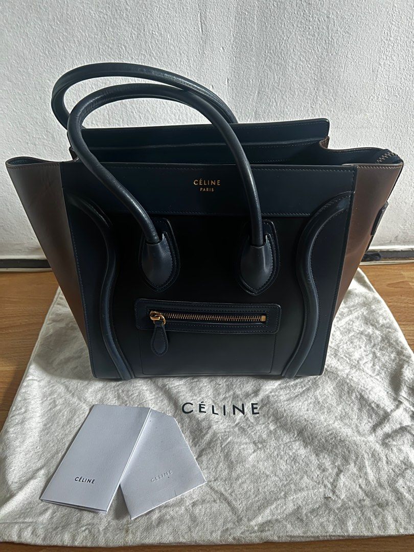 Celine Micro Luggage Super Sale!! (Category: Luxury Bags & Wallets) located in Quezon City. Submitted by jumpystreet (Listing ID 1389924742, Image 1). Description: Celine Tricolor Micro Luggage. Navy blue and brown color. 💯 authentic. Very good condition. 8.5/10 rating.