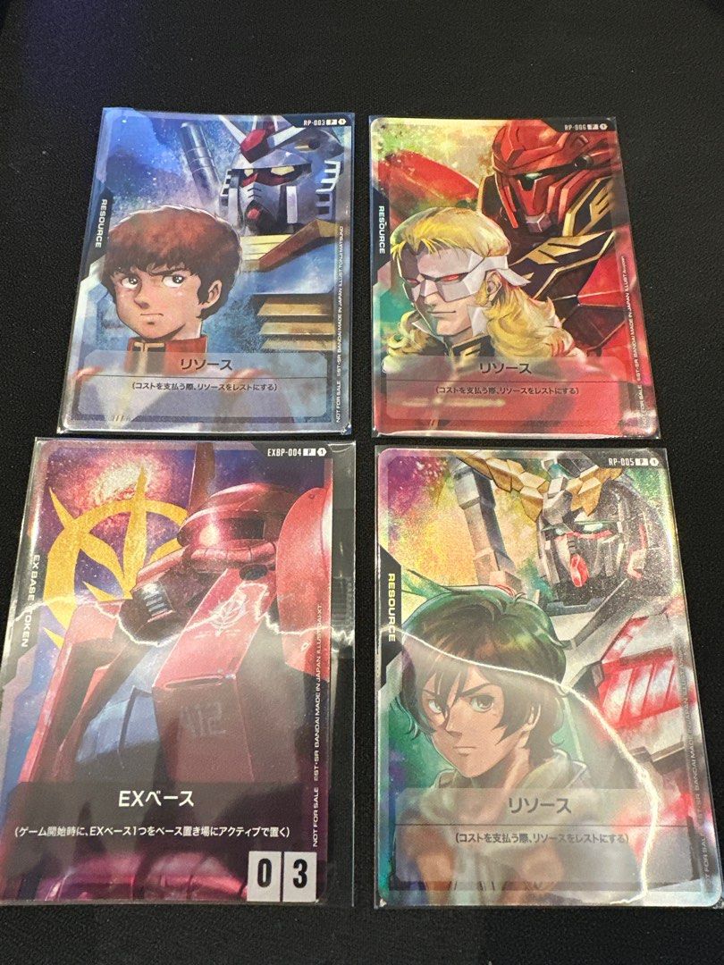 Gundam Card Game - Check Description (Updated June 13) (Category: Raw Cards) located in Singapore. Submitted by ckei87 (Listing ID 1389998457, Image 3). Description: [JP Ver.] ST07 Brick x2 $10 ea Vol.1 EVX05 x1 - $65 ea CN Wan Liumei Ex Resource + angbao - $50ea Setsuna Resources x25 - $4 ea (Playset of 10 - $35) Suletta Ex Resource x1 - 220 ea Suletta Play Mat W/O resource x1 - 40 ea Overflowing(tomato) x4 - $30ea Ev01 Faction resources(10) x1 