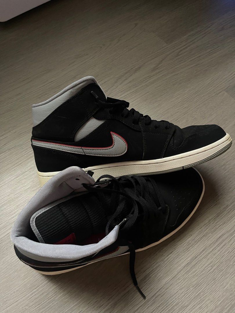jordan 1 mid black particle grey gym red (Category: Sneakers) located in Paranaque City. Submitted by thriftcs (Listing ID 1389870013, Image 1). Description: jordan 1 mid black particle grey gym red size: us 12 eur 46 needs cleaning since nagy-yellow na no box included .