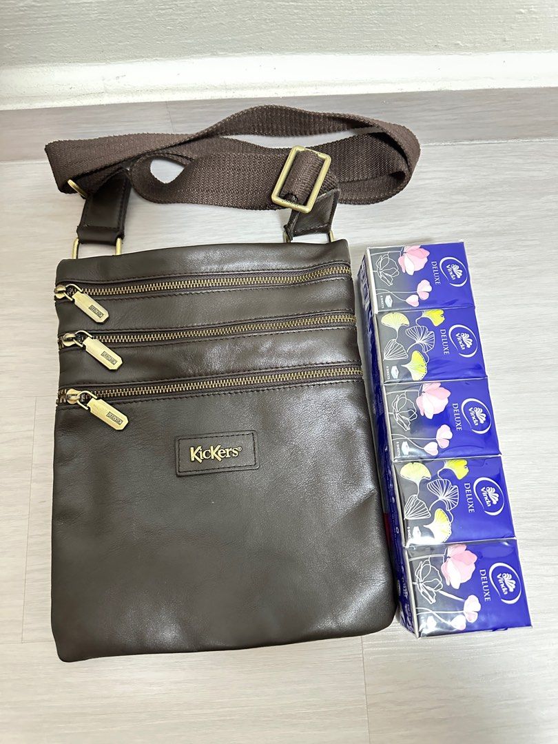 Kickers (Category: Cross-body Bags) located in Singapore. Submitted by gmlim99 (Listing ID 1389977077, Image 3). Description: Newly bought this leather bag this year , I bought at $100 . Selling cheap as too many bags at home . Only used 1 time . .