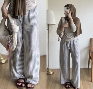 Celana kulot stripe culot pants, Fesyen Wanita, Pakaian Wanita